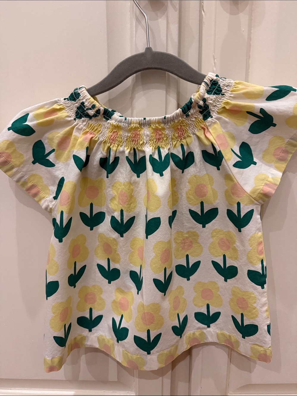 Hanna Andersson Girls Floral Cotton Blouse - White, Yellow, Light Pink & Green